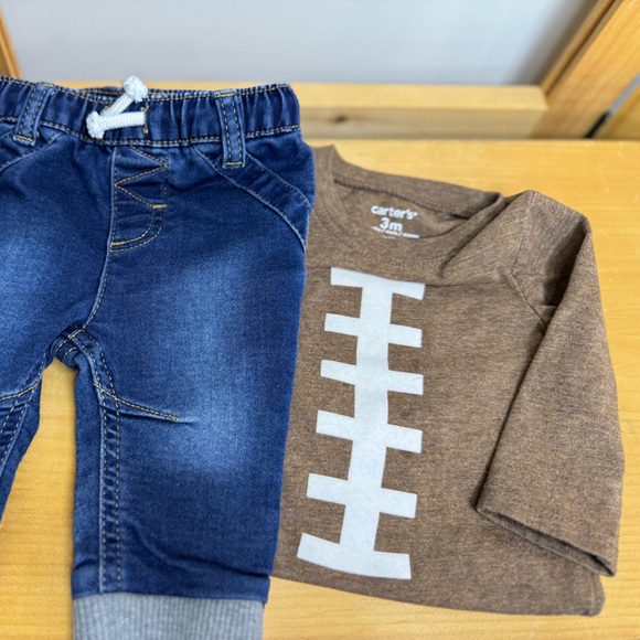 Cat & Jack Denim Joggers and football outfit  for Kids 0-3 months - Picture 2 of 8